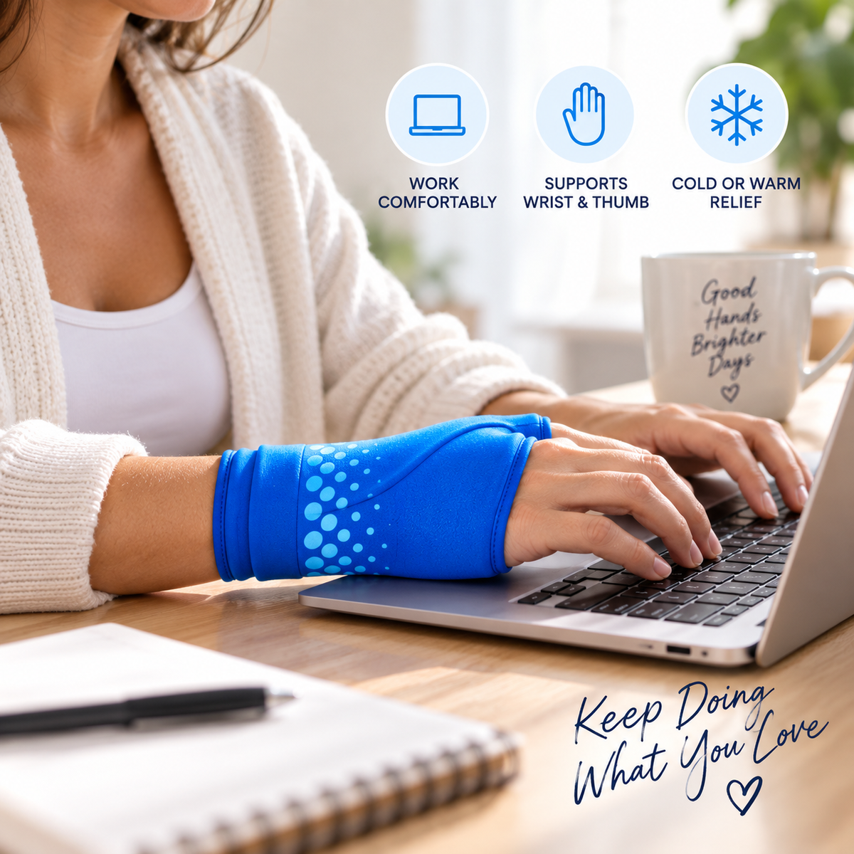 The wrap worn while typing at a desk