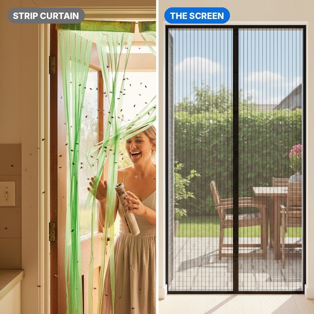 Strip curtain letting flies in vs the magnetic screen