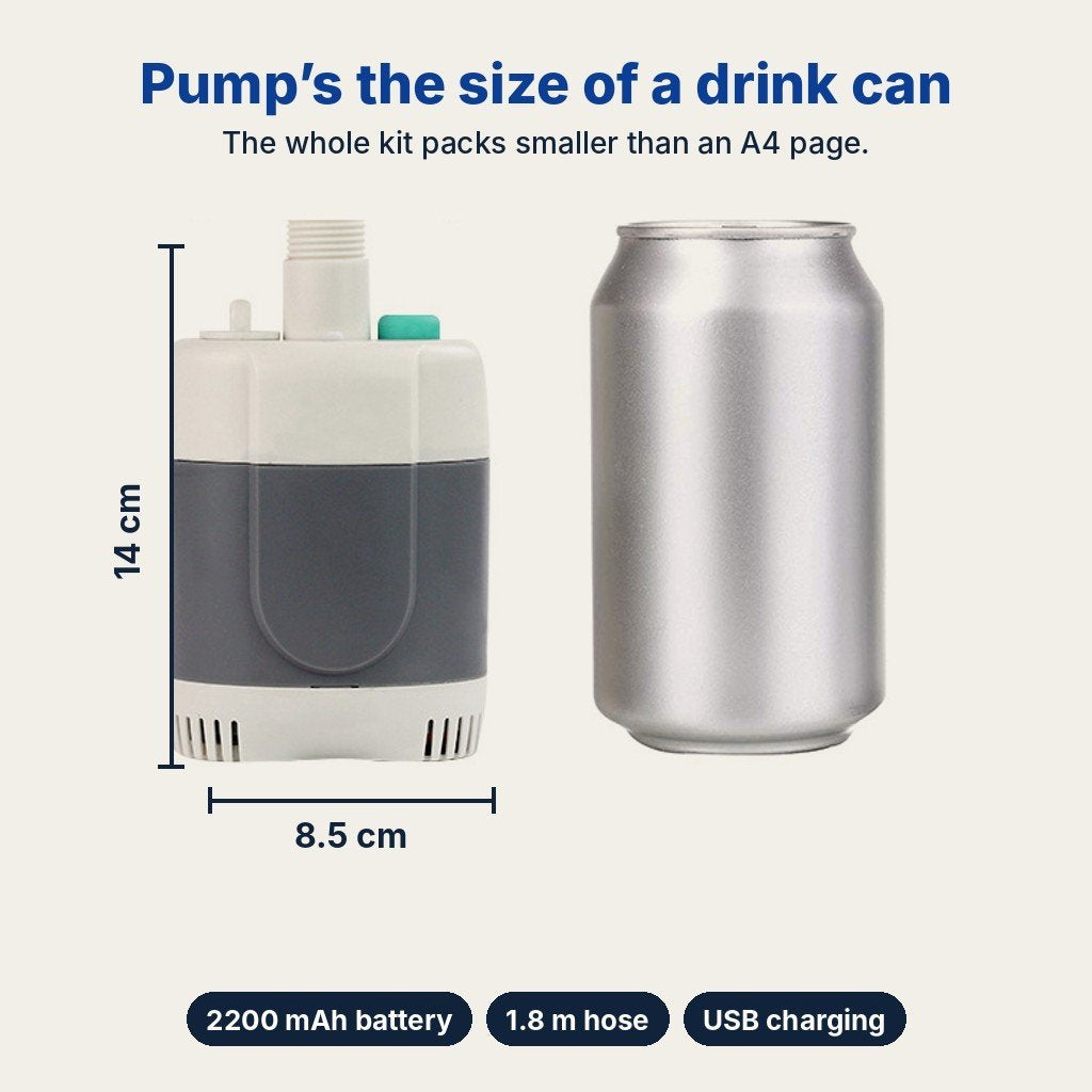Pump next to a drink can for size