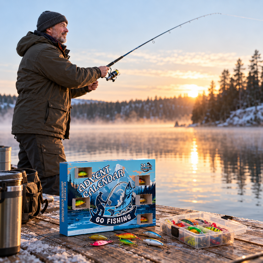 Angler casting from a dock with the calendar