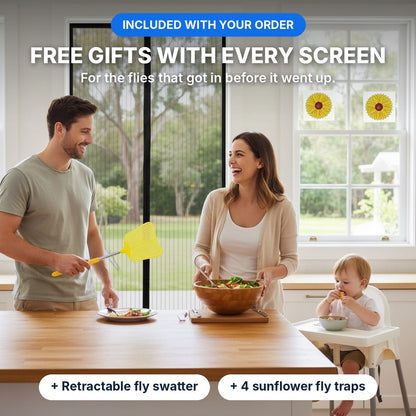Free fly swatter and sunflower fly traps with every screen