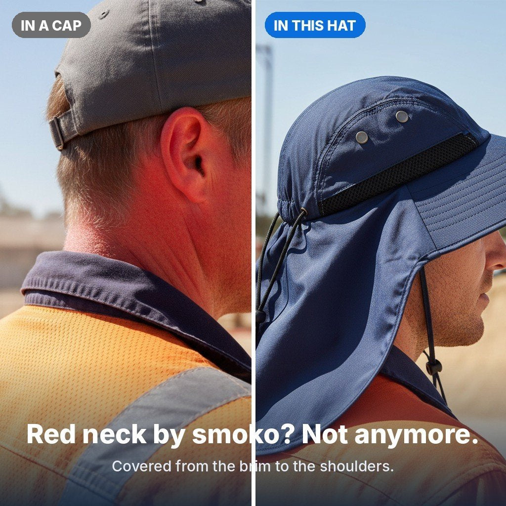 Sunburnt neck in a cap vs covered by the hat