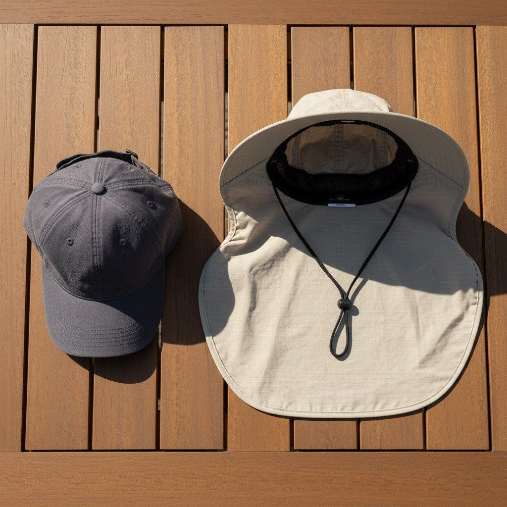 A cap next to the neck-flap sun hat