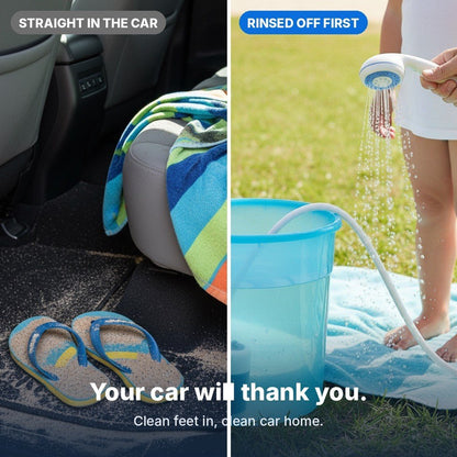 Sandy car floor vs feet rinsed clean