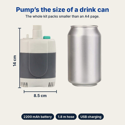 Pump next to a drink can for size