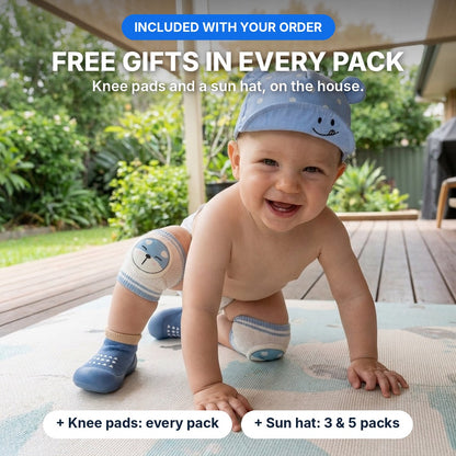 Free gifts in every pack: knee pads and a sun hat