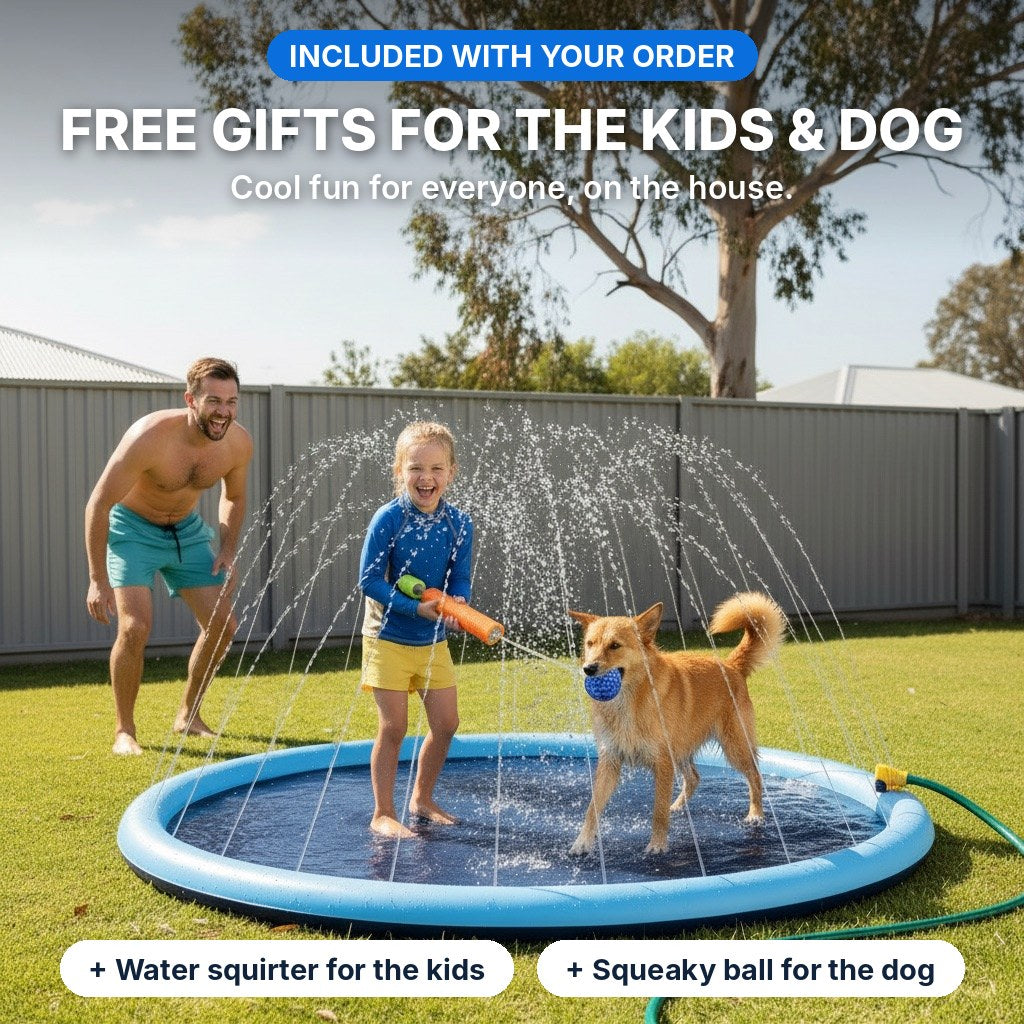 Free gifts with your order: 2 water squirters for the kids and a squeaky ball for the dog