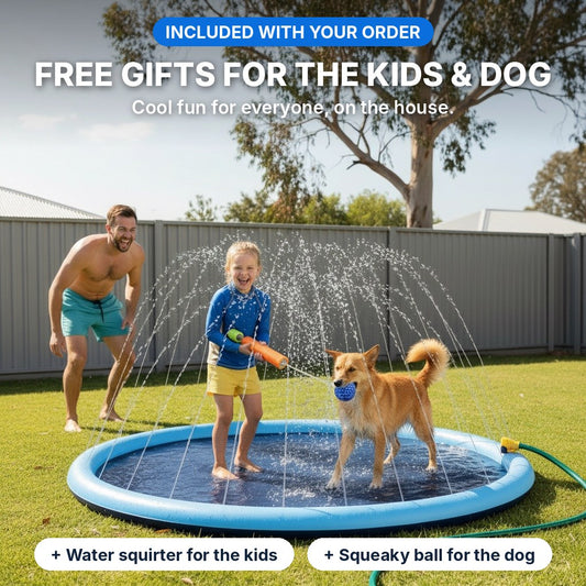 Free gifts with your order: 2 water squirters for the kids and a squeaky ball for the dog
