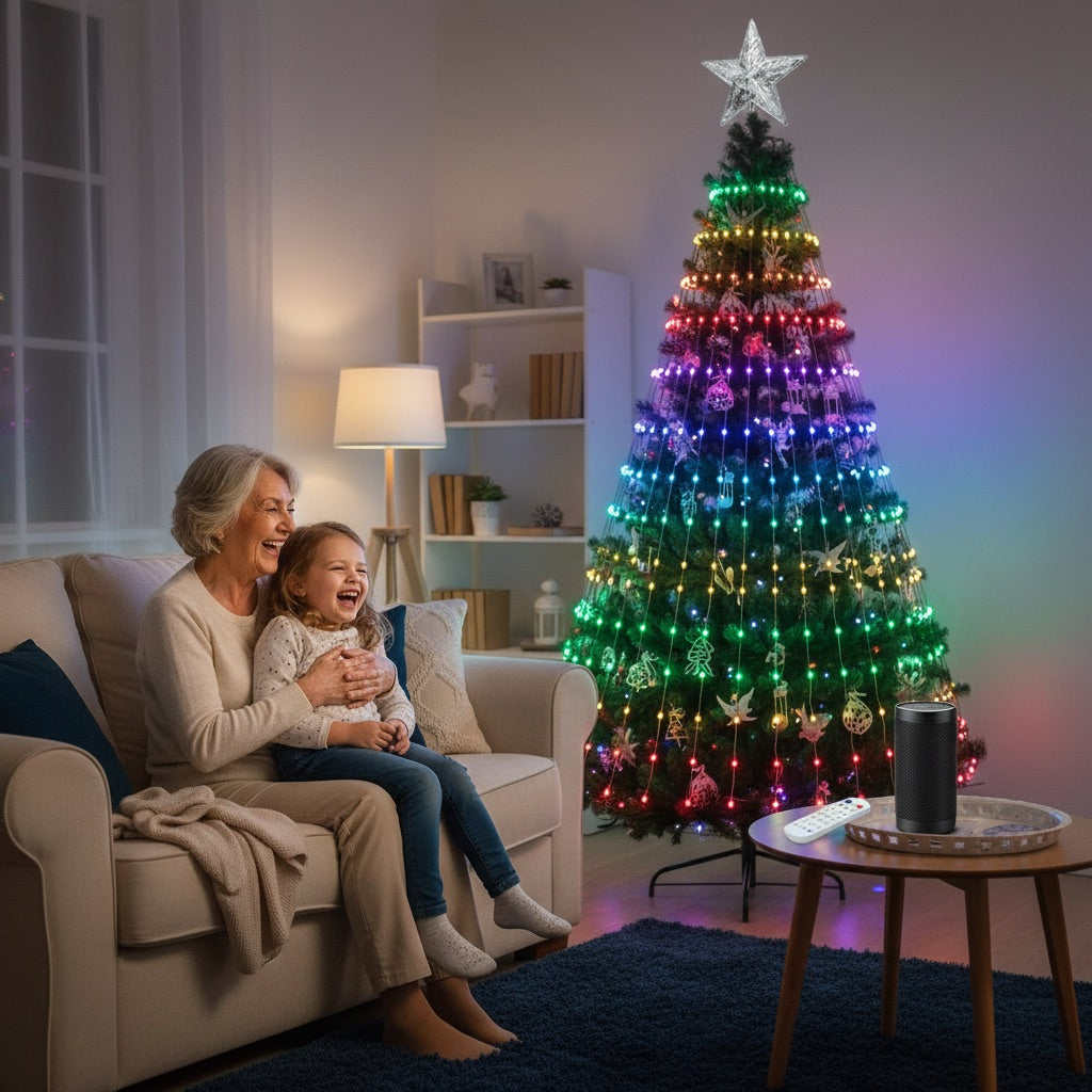 Grandmother and granddaughter watching the lights change with the music