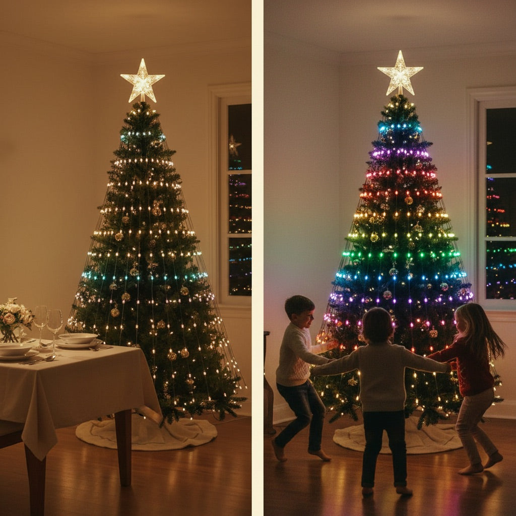 The same lights in warm white and in full colour